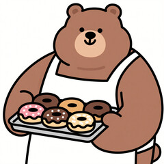 Naklejka premium Cartoon bear baking donut white background