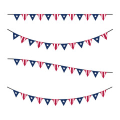 US flag bunting banners. Set for patriotic celebrations and national holiday decor. Vector illustration