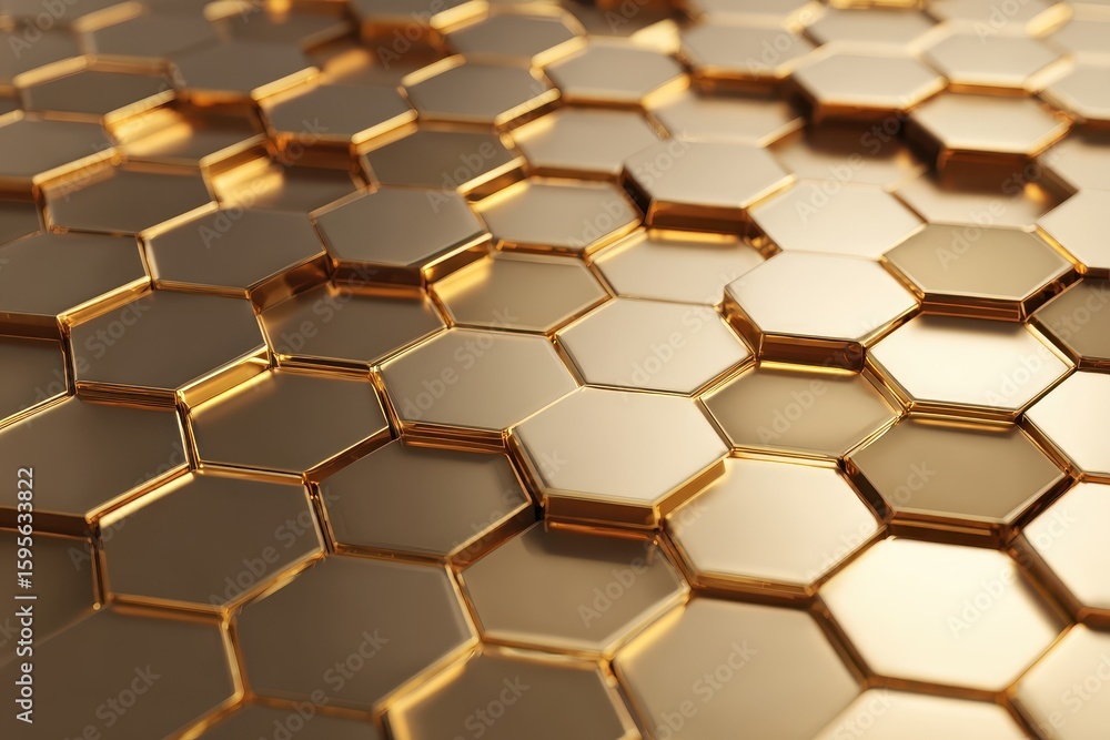 Fototapete golden hexagons. metallic cells reflect on a light pattern background. texture use