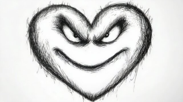 Emotional design of a heart inside a devil's face