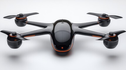 Futuristic Black Drone with Orange Accents
