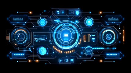 Digital interface with glowing circuit board design.