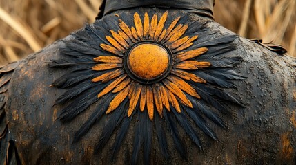 Muddy Sunburst Back Detail: A Close-Up of Intricate Design on a Dark Garment