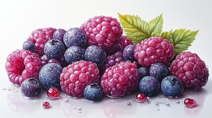 Juicy Berries Still Life Painting: Raspberries and Blueberries in Vibrant Hues