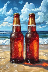 Two Bottles of Beer on a Sunny Beach