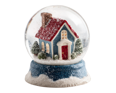 Snow globe cozy house red roof winter glass ball snow holiday decoration festive cheerful - Powered by Adobe