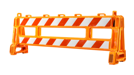 A single orange and white striped construction barrier on a black background in a studio shot