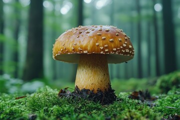 Enchanted Forest: A Single Mushroom in Mossy Greens