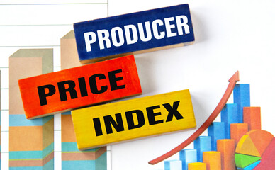 PRODUCER PRICE INDEX - words on multi-colored wooden blocks on the background of charts