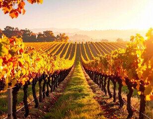 Vineyard Rows at Sunset