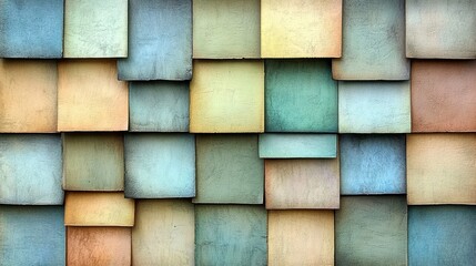 Abstract Geometric Wall of Pastel Squares