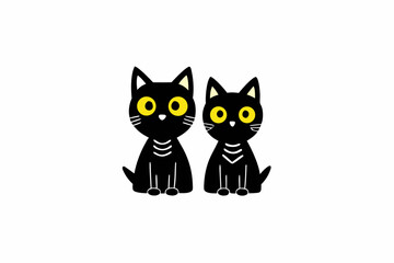 Fototapeta premium A cute cartoon black cat with piercing yellow eyes chases a mischievous mouse, a perfect illustration for pet and animal lovers