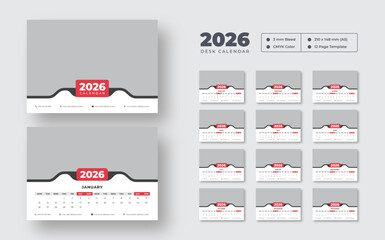 2026 desk calendar template | Monthly business planner with corporate style | Editable printable table calendar for New Year 2026 | 12-month layout included