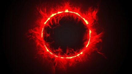 Fiery, glowing circle of red flames against a dark background.
