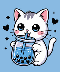 A Cute Cat Drinking a coffee