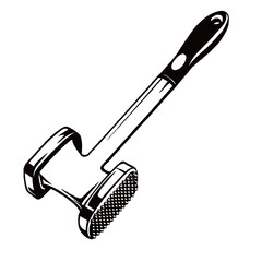 silhouette image of meat hammer tenderizer with transparent background