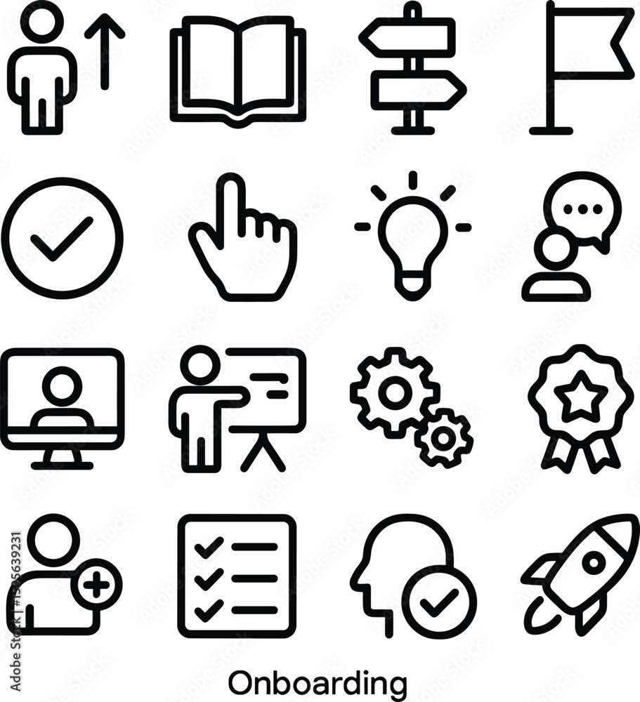 Poster outline simple onboarding icon set for user interface and web design