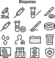 Outline Handdrawn Medical Biopsies Icon Set for Healthcare and Diagnostics