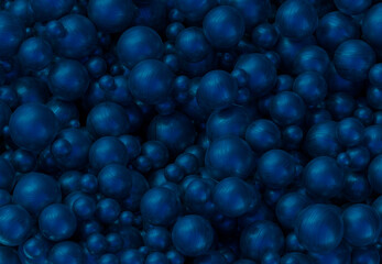Abstract 3D Blue Particles Backgrounds – Spherical Glossy Elements in Deep Navy and Electric Blue Tones, Seamless Design with Circular Texture and Modern Aesthetic Look