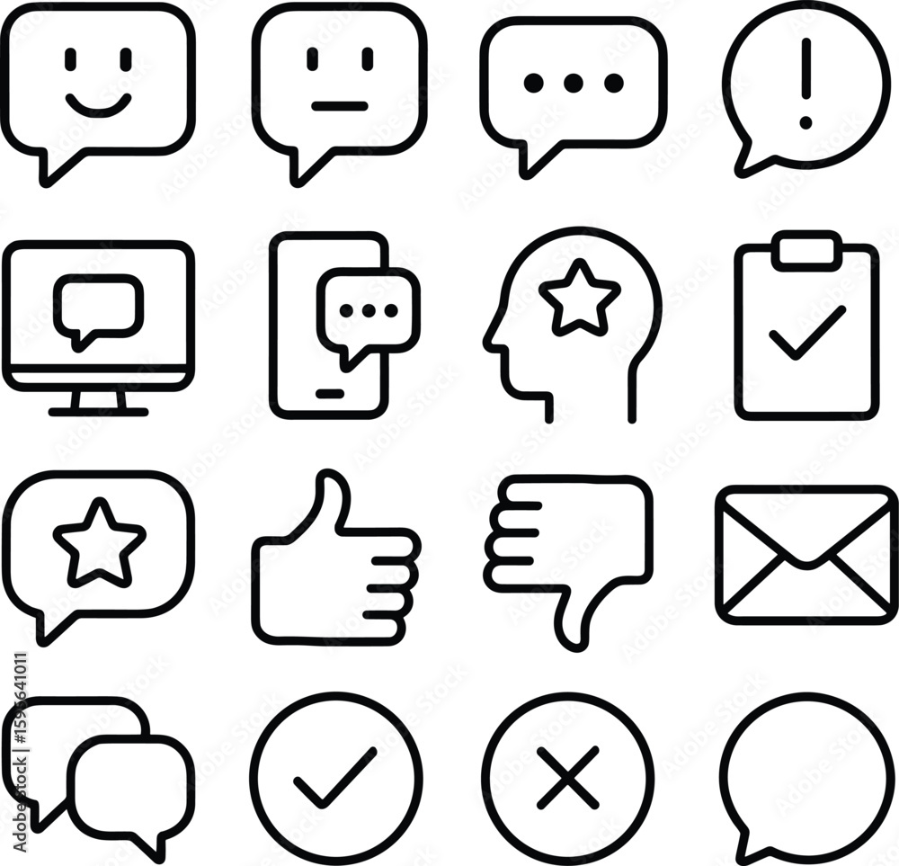 Poster minimalist outline feedback communication element shape icon design set