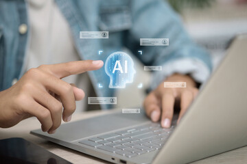 Naklejka premium AI Technology Interaction on Laptop Digital Interface