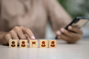 Teamwork and Leadership with Flag Icon Concept