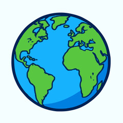 A simplified cartoon illustration of planet Earth, showing continents and oceans.