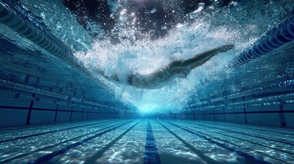 Underwater swimmer in a competitive pool
