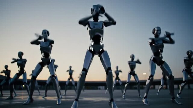 Generated humanoid robots in a synchronized dance