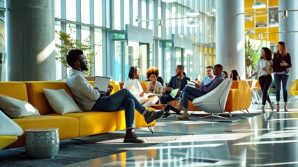 Multiethnic business people collaborating in a modern office setting - Powered by Adobe