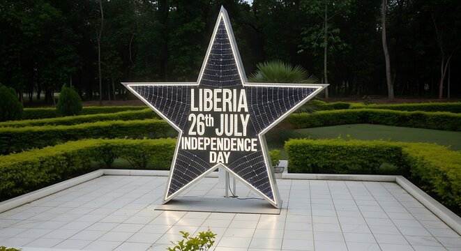 Illuminated Star Monument Celebrating Liberia's Independence Day, Outdoor Scene. - Powered by Adobe