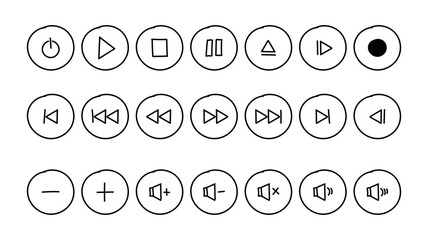 Media Player Control Icon Set hand drawn.