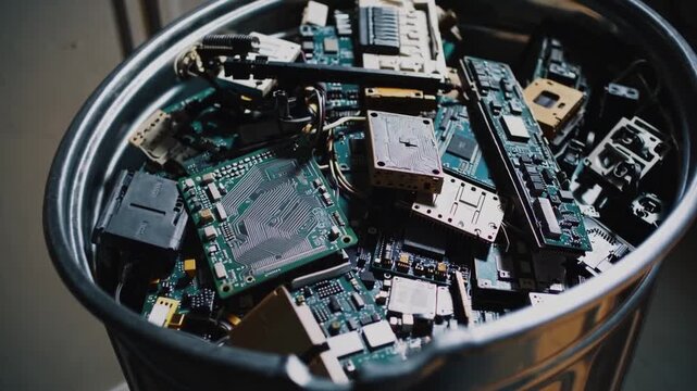 Electronic Waste Disposal in Metal Bin