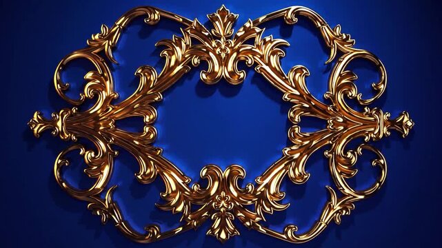Gilded Insignia Adorned with Foliage Motifs Against Cerulean Canvas, Suitable for Various Creative Endeavors