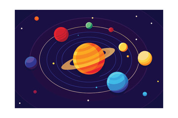 Radiant Sun At The Center With Planets Orbiting