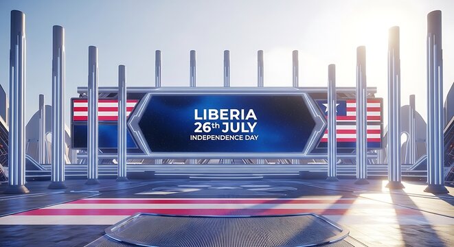 Futuristic Liberia Independence Day Celebration with Neon Accents and Flag Display - Powered by Adobe