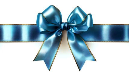 Elegant teal ribbon bow with gold trim.