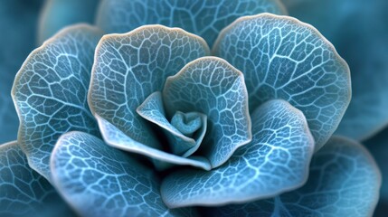 Close-up of a teal plant with intricate veined petals