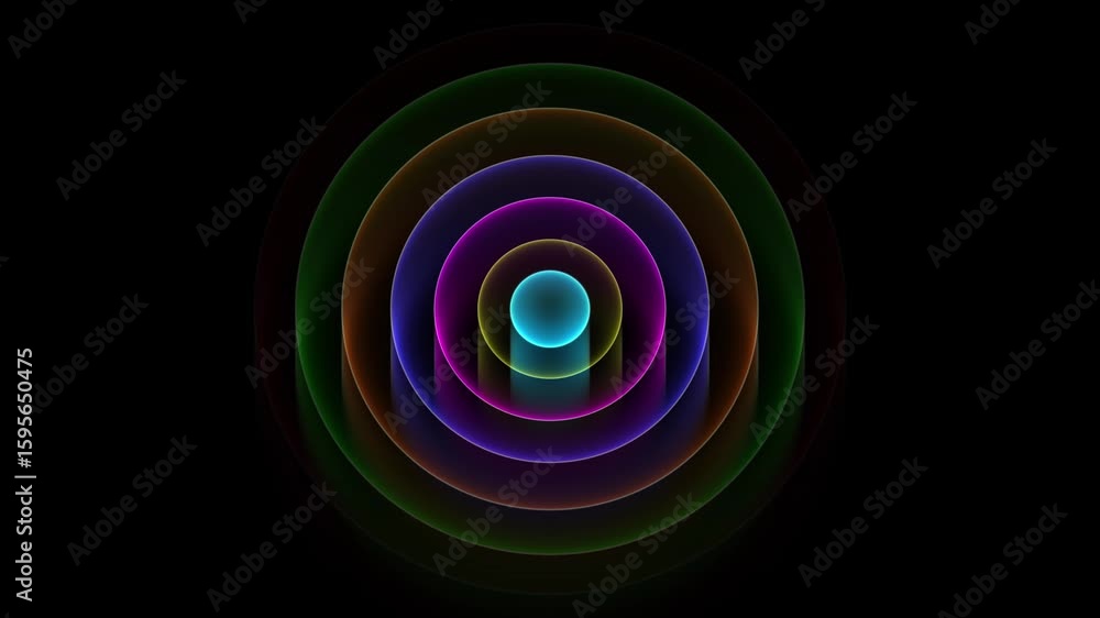 Poster colorful neon circle waves loop with 3d effects animation background