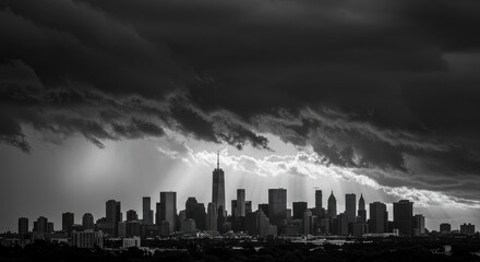 Obraz premium Dramatic city skyline in black and white