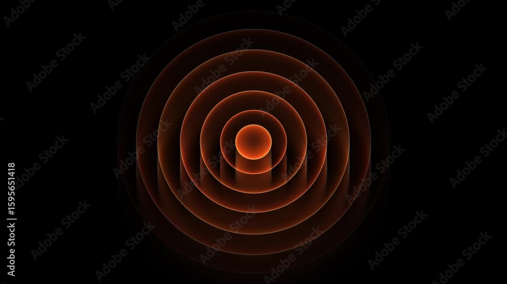 Poster orange neon circle waves loop with 3d effect animation background