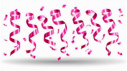 Pink confetti and ribbons on a white background.