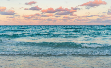 Cloudy sky and seascape at summer vacation. Skyscape with sea horizon. Calm horizon view at sea...