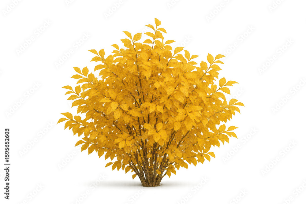 Poster realistic 3d rendering of a yellow bush with autumn foliage, isolated on a transparent background