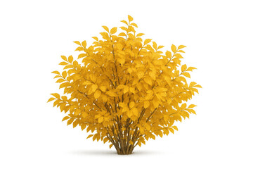 Realistic 3d rendering of a yellow bush with autumn foliage, isolated on a transparent background