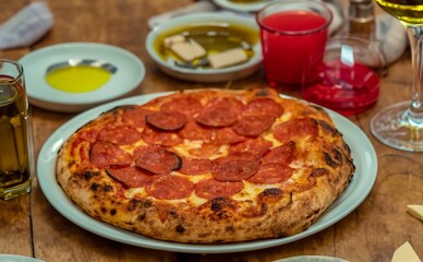 Pepperoni's true rustic pizza with sourdough mass fermented with Levain. A perfect vera pizza
