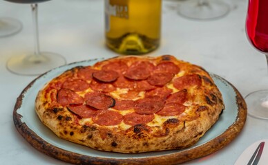 Pepperoni's true rustic pizza with sourdough mass fermented with Levain. A perfect vera pizza