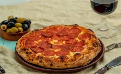 Pepperoni's true rustic pizza with sourdough mass fermented with Levain. A perfect vera pizza