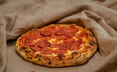 Pepperoni's true rustic pizza with sourdough mass fermented with Levain. A perfect vera pizza