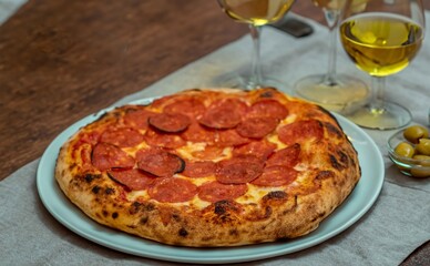 Pepperoni's true rustic pizza with sourdough mass fermented with Levain. A perfect vera pizza